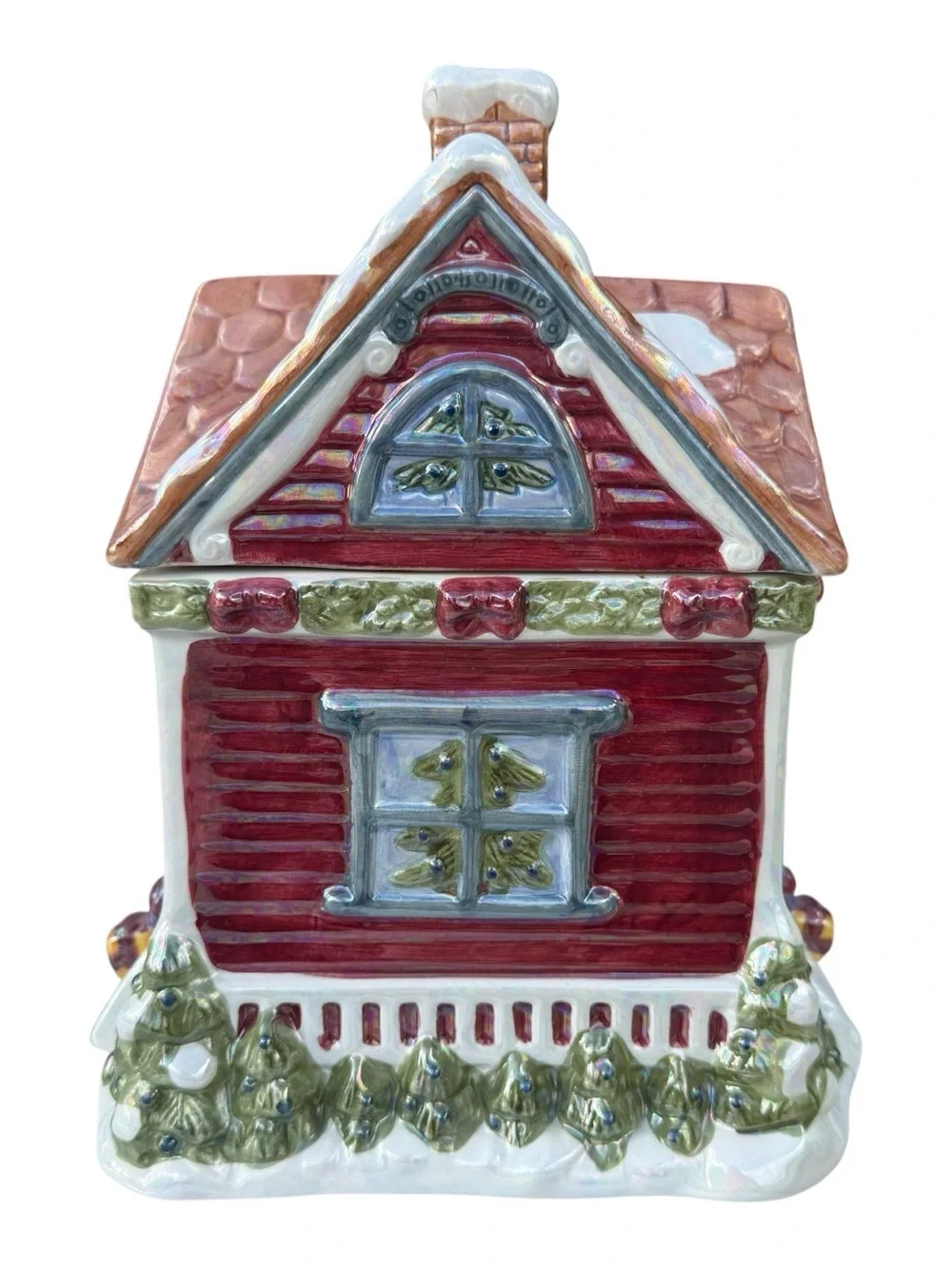 Vintage Victoria Ware Christmas House Cookie Jar Holiday Village Cottage 10”
